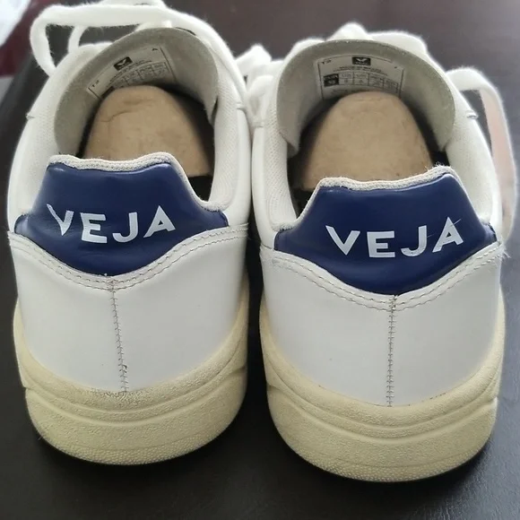 Veja Leather V-10 Sneakers Woman White N Orange Logo Sz 8 - Picture 8 of 14
